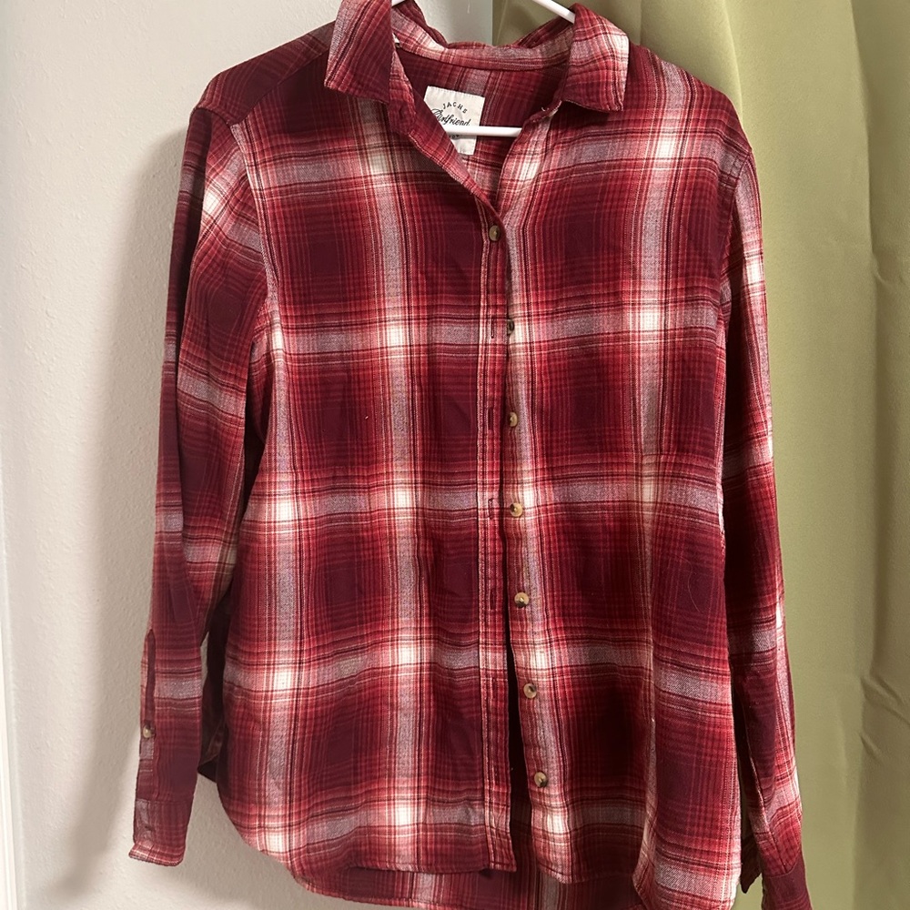 JACHS Girlfriend Burgundy Plaid Button Down Shirt